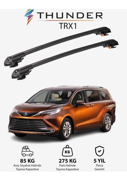 Toyota Sıenna 2021-SONRASI Trx1 Thunder Carrier Kilitli Ara Atkı Taşıyıcı Tavan Barı Siyah