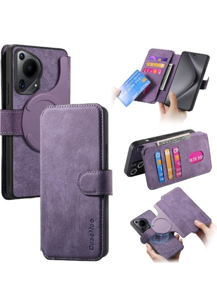 Manyi Mall Huawei Pura 70 Için Flip Case Ultra Retro Kart Standı Cüzdan Mıknatıs Malzeme (Yurt Dışından)