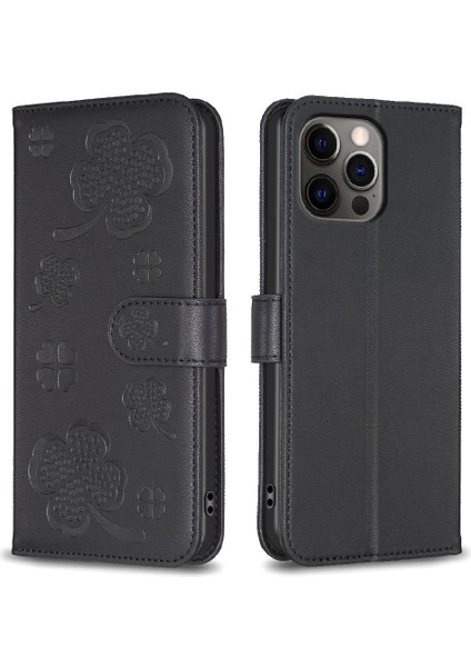 IPhone 12 Için Flip Case Pro Max Yonca Çiçek Çok Renkli Kart Yuvaları Pu (Yurt Dışından)