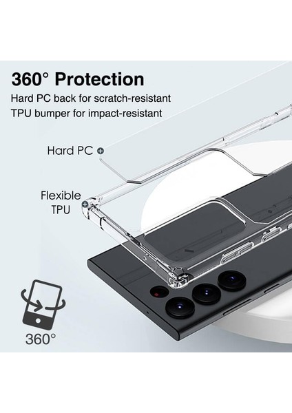 Galaxy S24 Ultra Uyumlu Şeffaf Silikon Kılıf Darbe Önleyici Köşe ve Kamera Korumalı Yüksek Koruma