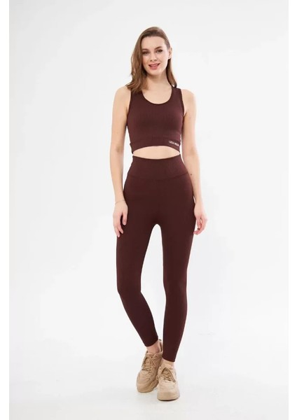 Crop Tayt Ikili Spor Takımı - Bordo