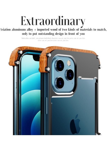 IPhone 12/iphone 12 Pro Için Kılıf, Damla Koruma Alüminyum Metal Ahşap Çerçeve (Yurt Dışından)