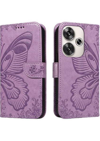 Xiaomi Poco F6 Kabartmalı Kelebek ile Yüksek Kaliteli Deri Flip Case (Yurt Dışından)