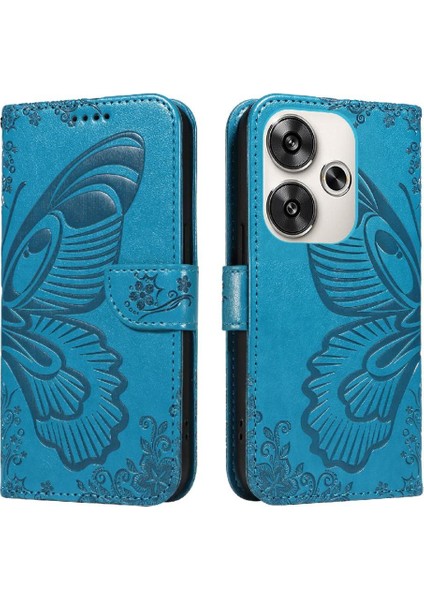 Xiaomi Poco F6 Kabartmalı Kelebek ile Yüksek Kaliteli Deri Flip Case (Yurt Dışından)