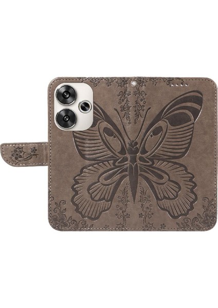 Xiaomi Poco F6 Kabartmalı Kelebek ile Yüksek Kaliteli Deri Flip Case (Yurt Dışından)