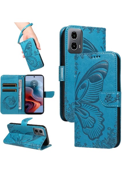 Motorola Moto G34 Yüksek Kaliteli Deri Kabartmalı Kelebek Için Flip Case (Yurt Dışından)