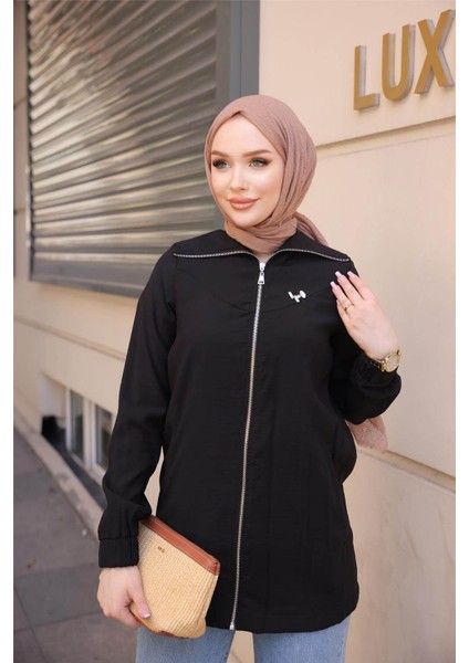 Destan Taş Detaylı Fermuarlı Sade Basic Ceket - (38-46) - 71139 - Siyah fiyatları