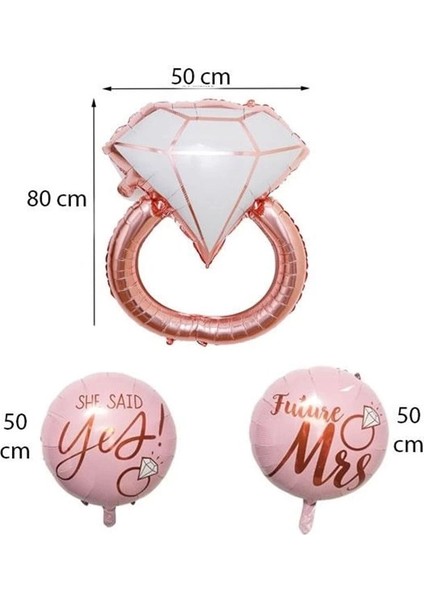 Tek Taş yüzük Temalı 3'lü Rose Gold folyo Balon Seti