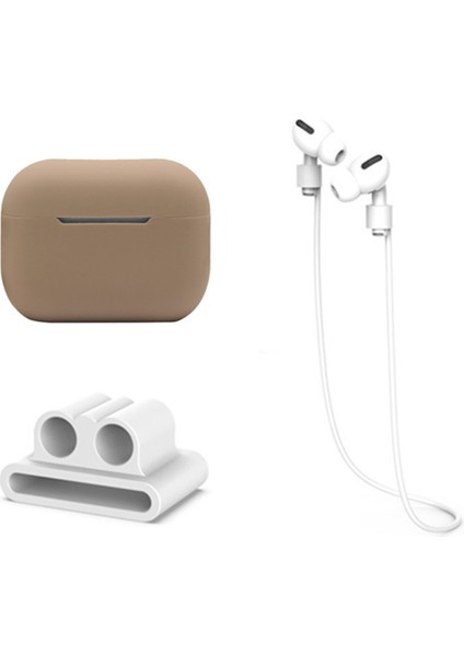 Apple Pro 2 için 3'ü 1 Arada Şarj Kutusu Kapağı Kulakiçi Kulaklık Tutucu/kaybolmaya Karşı Boyun Askısı ile Koruyucu Silikon Kılıf Seti-Süt Çayı (Yurt Dışından)