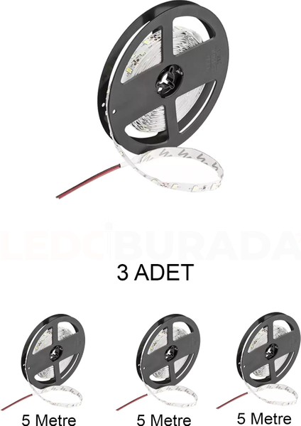 CT-4480 LED Şerit Iç Mekan 10 Çipli  Beyaz Işık 5 Metre - 3’lü Paket