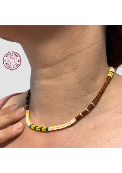 Herringbon Tekniği ile Yapılmış Kum Boncuk Kolye 21CM - Çok Renkli