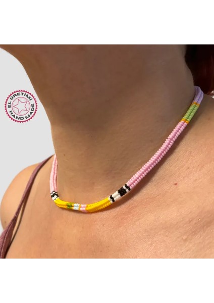 Herringbon Tekniği ile Yapılmış Kum Boncuk Kolye 20CM - Çok Renkli