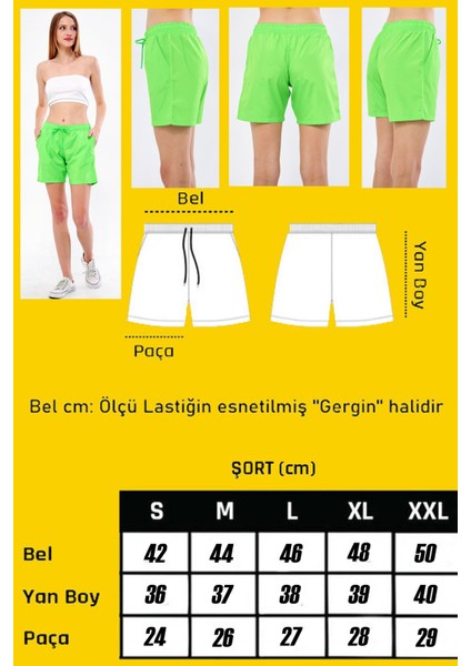 Kadın Neon Yeşil Beli Lastikli Cepli Çabuk Kuruma Özellikli Deniz Şortu EDY6110NY indirimleri