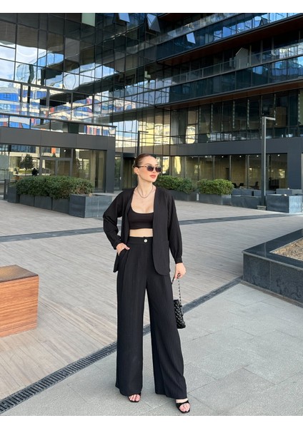 Kadın Pamela Kumaş Vatkalı Cepli Kimono Pantolon Takım