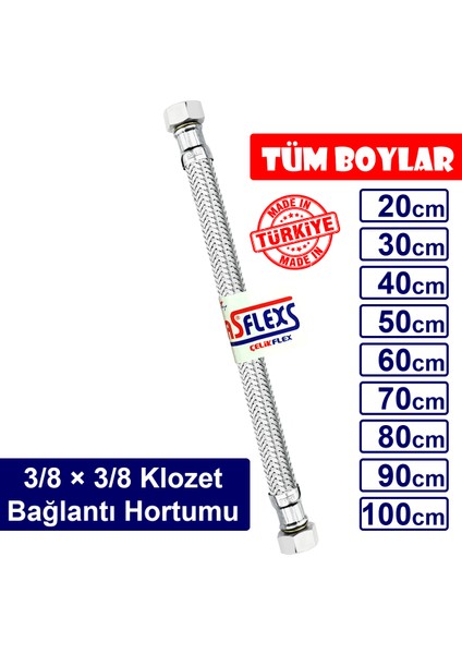 ASFLEXS 3/8×3/8 Paslanmaz Çelik Flex Hortum Klozet Bağlantı Hortumu (20 cm)