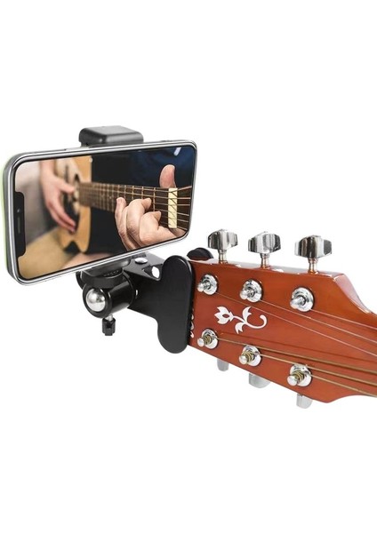 Siyah Stil Akıllı Telefon Canlı Yayın Kamera Tutucu Standı Gitar Başlıklı Klipler 360 Derece Döner Gitar Tutucu Bas Ukulele Başlık Montajı (Yurt Dışından) fiyatları