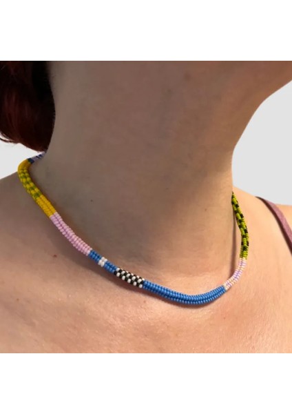 Herringbon Tekniği ile Yapılmış Kum Boncuk Kolye 21CM - Mavi