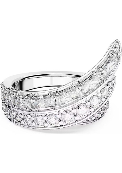 5665346 Swarovski Yüzük Hyperbola Cocktail Ring, Carbon Neutral Zirconia, Mixed Cuts, Double Bands, White, Rhodium Plated