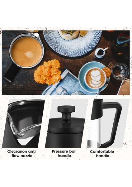 French Press Kahve ve Çay Makinesi 12OZ, Kalınlaştırılmış Borosilikat Cam Paslanmaz ve Bulaşık Makinesinde Yıkanabilir, Siyah (Yurt Dışından)