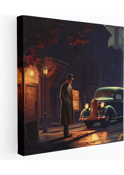 Pulp Fiction Kanvas Tablo - Sokakta Retro Dedektif - Pulp Fiction, Kanvas Tablo, Duvar Süslemesi, Fötr Şapka, 30X30