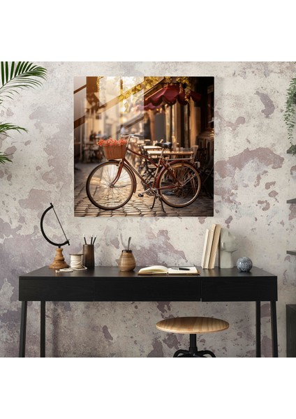 Retro Şehir Bisikleti Cam Baskı - Retro, Büyüleyici Şehir, Modern Sanat, Retro Bisiklet, 30X30