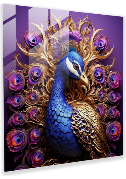 Regal Mor Tavuskuşu Cam Baskı - Mor, Regal, Zarif, Cam Duvar Tablosu, 30X30