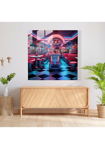 Retro Neon Diner Cam Baskı - Retro, Cam Duvar Sanatı, Ev Dekorasyonu, Cam Baskı, 30X30 fiyatları