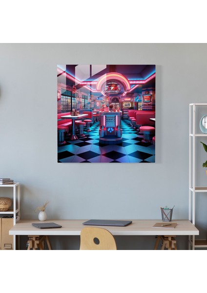 Retro Neon Diner Cam Baskı - Retro, Cam Duvar Sanatı, Ev Dekorasyonu, Cam Baskı, 30X30 modelleri