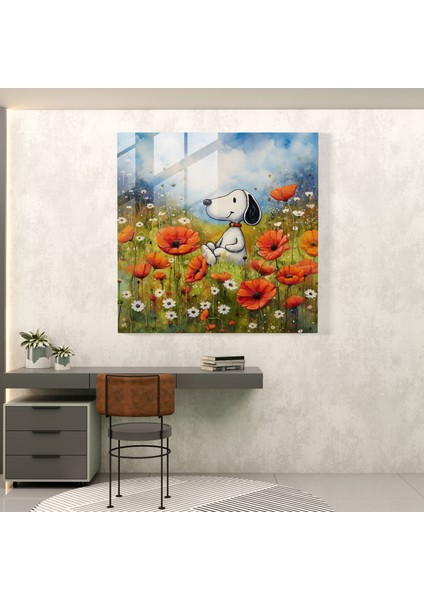 Suluboya Snoopy Cam Baskı - Snoopy, Duvar Dekorasyonu, Tuhaf, Ev Dekorasyonu, 30X30 modelleri
