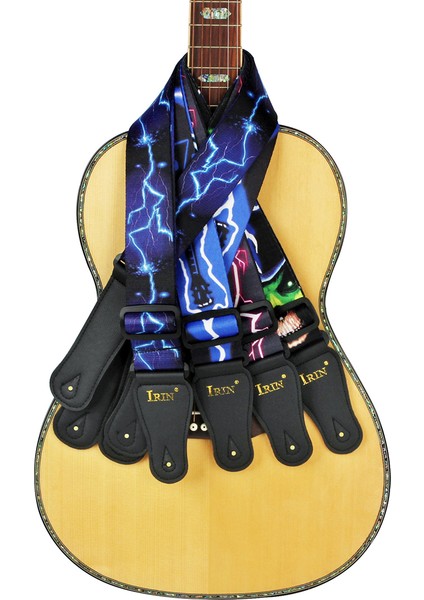 PJ0012-2 Tarzı Irın Ayarlanabilir Gitar Askı Omuz Askısı Şimşek Desenli Akustik Elektro Bas Gitar Askısı Gitar Aksesuarları (Yurt Dışından)