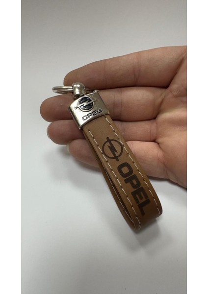 Opel Yazılı ve Logolu TERMO Deri Anahtarlık (Kahverengi)