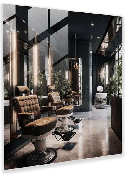 Modern Berber Cam Baskı - Berber, Duvar Dekorasyonu, Çağdaş Berber Dükkanı Iç Mekanı, Cam Baskı, 30X30