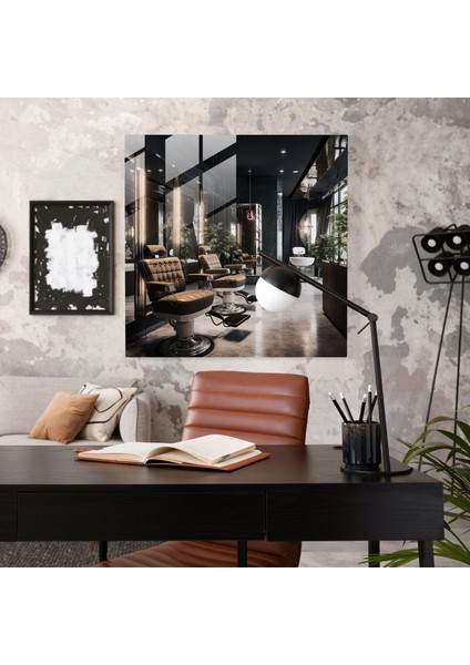 Modern Berber Cam Baskı - Berber, Duvar Dekorasyonu, Çağdaş Berber Dükkanı Iç Mekanı, Cam Baskı, 30X30 fiyatları