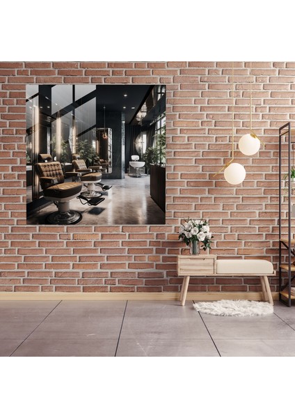 Modern Berber Cam Baskı - Berber, Duvar Dekorasyonu, Çağdaş Berber Dükkanı Iç Mekanı, Cam Baskı, 30X30 modelleri