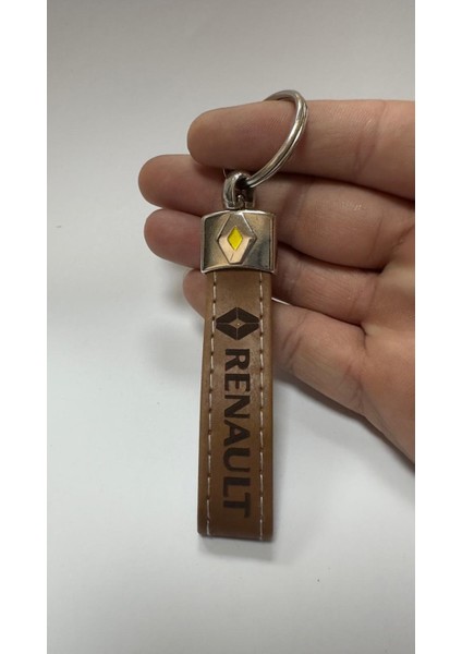 Renault Yazılı ve Logolu TERMO DERİ Anahtarlık (Kahverengi)