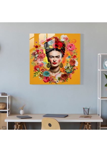 Frida'nın Bilgeliği Cam Baskı - Frida Kahlo, Çiçek Motifleri, Cam Sanatı, Duvar Dekorasyonu, 30X30 modelleri