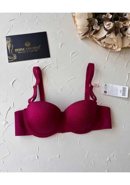 Samanta Balenli Desteksiz Lazer Kesim Parlak Kumaşlı Ithal Sütyen -42