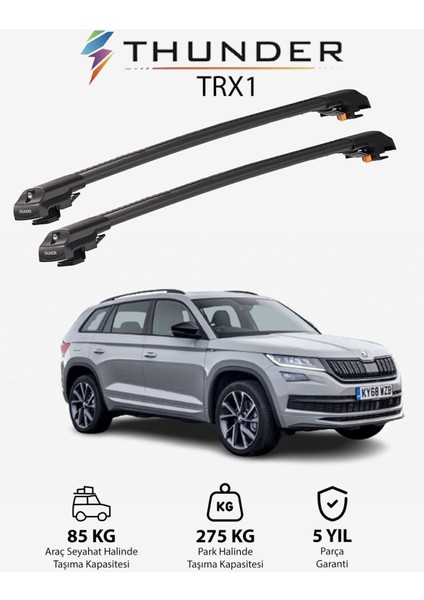 Skoda Kodıaq 2017-SONRASI Trx1 Thunder Carrier Kilitli Ara Atkı Taşıyıcı Tavan Barı Siyah