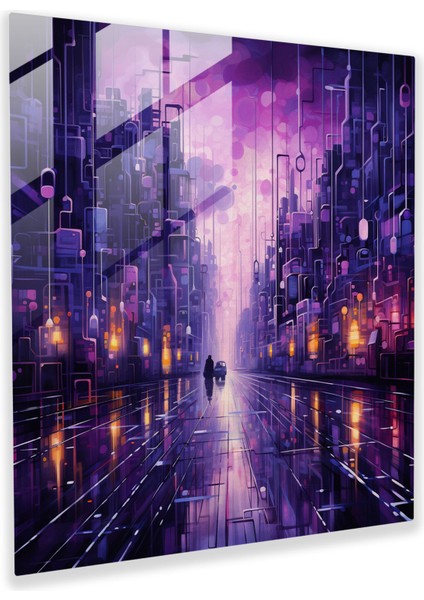 Mor Şehir Manzarası Cam Baskı - Mor, Cam Sanatı, Çağdaş Sanat, Ev Dekorasyonu, 30X30