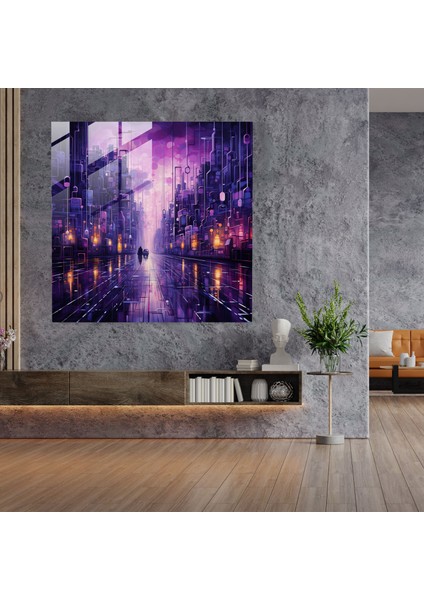 Mor Şehir Manzarası Cam Baskı - Mor, Cam Sanatı, Çağdaş Sanat, Ev Dekorasyonu, 30X30 fiyatları