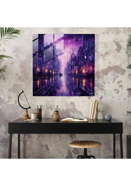 Mor Şehir Manzarası Cam Baskı - Mor, Cam Sanatı, Çağdaş Sanat, Ev Dekorasyonu, 30X30 modelleri