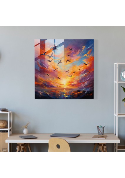 Büyüleyici Cam Baskılar - Gün Batımı Ufku Üzerinde Uçan Kuşlar - Ev Dekorasyonu ve Duvar Dekoru Için Çağdaş Cam Duvar Sanatı - Modern Sanat Eseri, 30X30 fiyatları