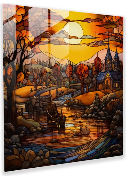 Vitray Köy Baskısı - Köy, Vitray Eseri, Modern Sanat, Duvar Dekorasyonu, 30X30