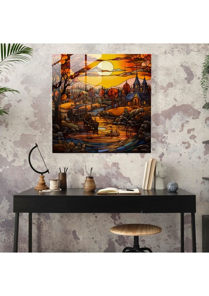 Vitray Köy Baskısı - Köy, Vitray Eseri, Modern Sanat, Duvar Dekorasyonu, 30X30