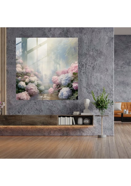 Ortanca Cam Duvar Sanatı - Serene Mist - Ortanca, Sakin, Cam Baskı, Doğadan Esinlenen, 30X30 fiyatları