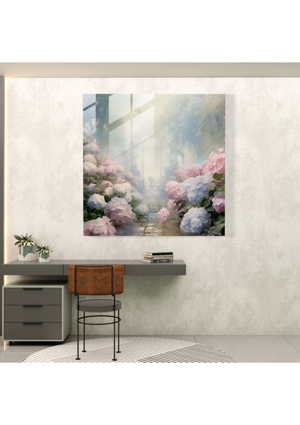 Ortanca Cam Duvar Sanatı - Serene Mist - Ortanca, Sakin, Cam Baskı, Doğadan Esinlenen, 30X30 modelleri