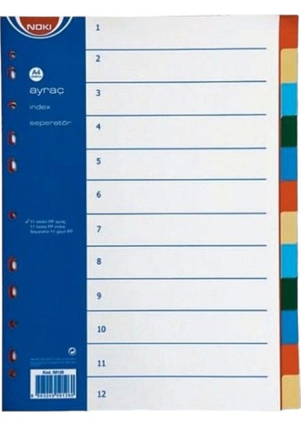 Ayraç 1-12 ( 2*6 Renk) (Index Seperatör) ( 5 Paket )