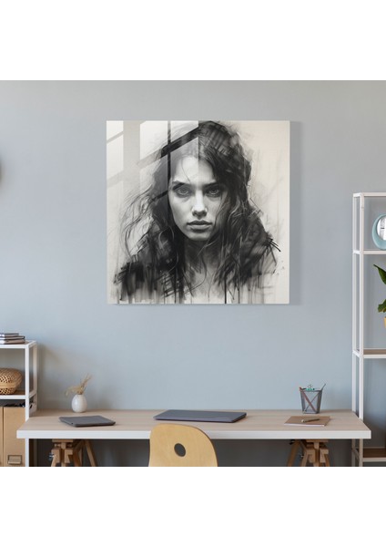 Cam Baskı - Yoğun Karakalem Portre - Portre, Portre, Modern Sanat, Siyah Beyaz, 30X30 fiyatları