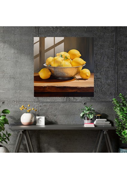 Natürmort Cam Baskı: Rustik Limonlar - Natürmort, Rustik Ahşap Masa, Cam Sanatı, Limon Kasesi, 30X30 fiyatları