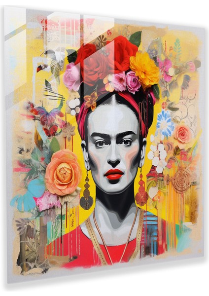 Frida Kahlo Cam Baskı - Resilient Fusion - Frida Kahlo, Resilience, Çiçekler, Meksika Motifleri, 30X30
